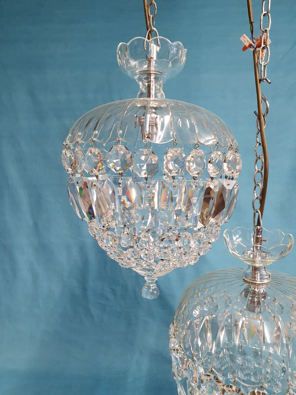Super quality pair of dome top chandeliers with prisms 10