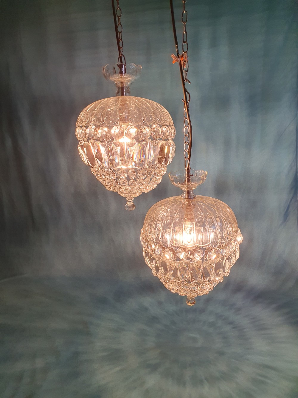 Super quality pair of dome top chandeliers with prisms 10