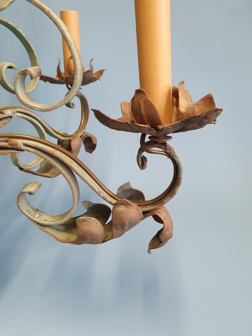 Large green chandelier in steel with C scroll and leaf decoration View VII