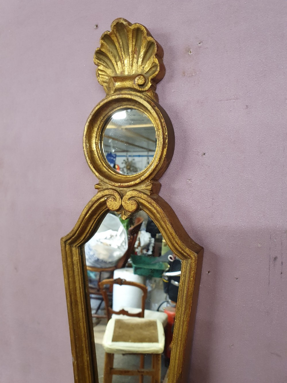 Pair of gilt Italian wall lights with mirror backs View II