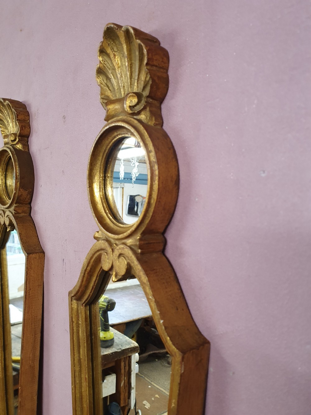 Pair of gilt Italian wall lights with mirror backs View IV