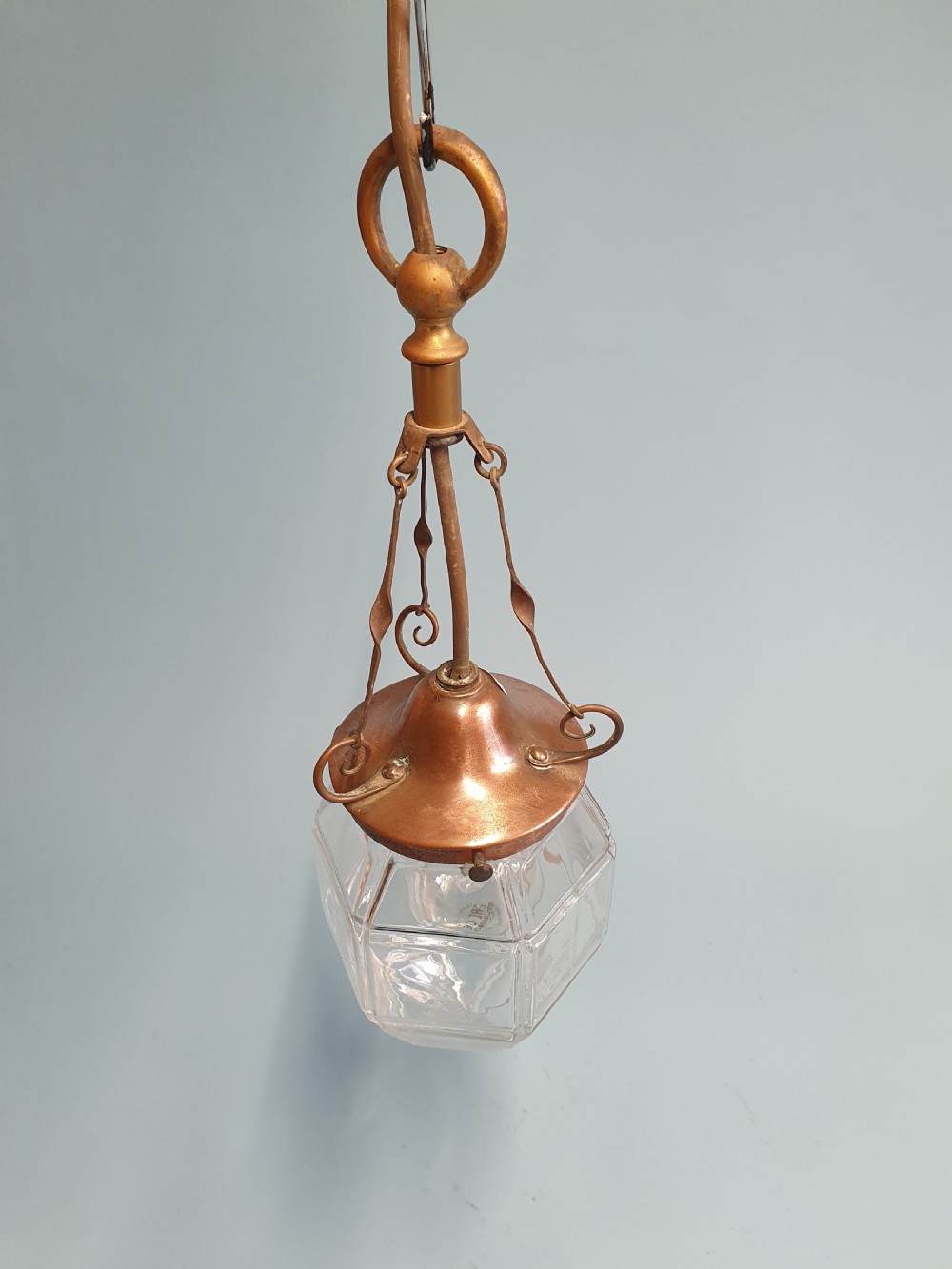 Early 20th century Arts and crafts hexagon shaped pendant lantern View III