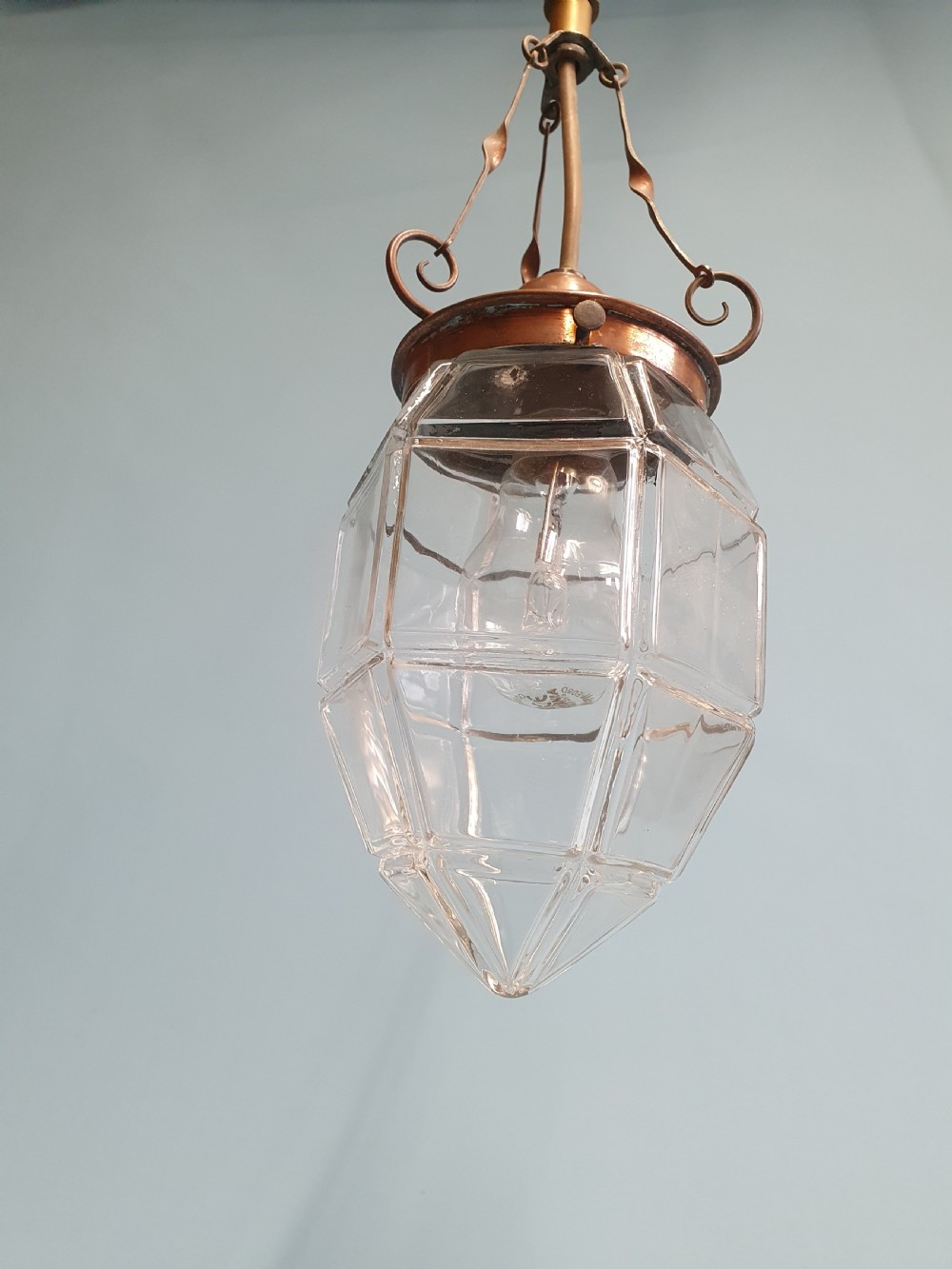 Early 20th century Arts and crafts hexagon shaped pendant lantern View V