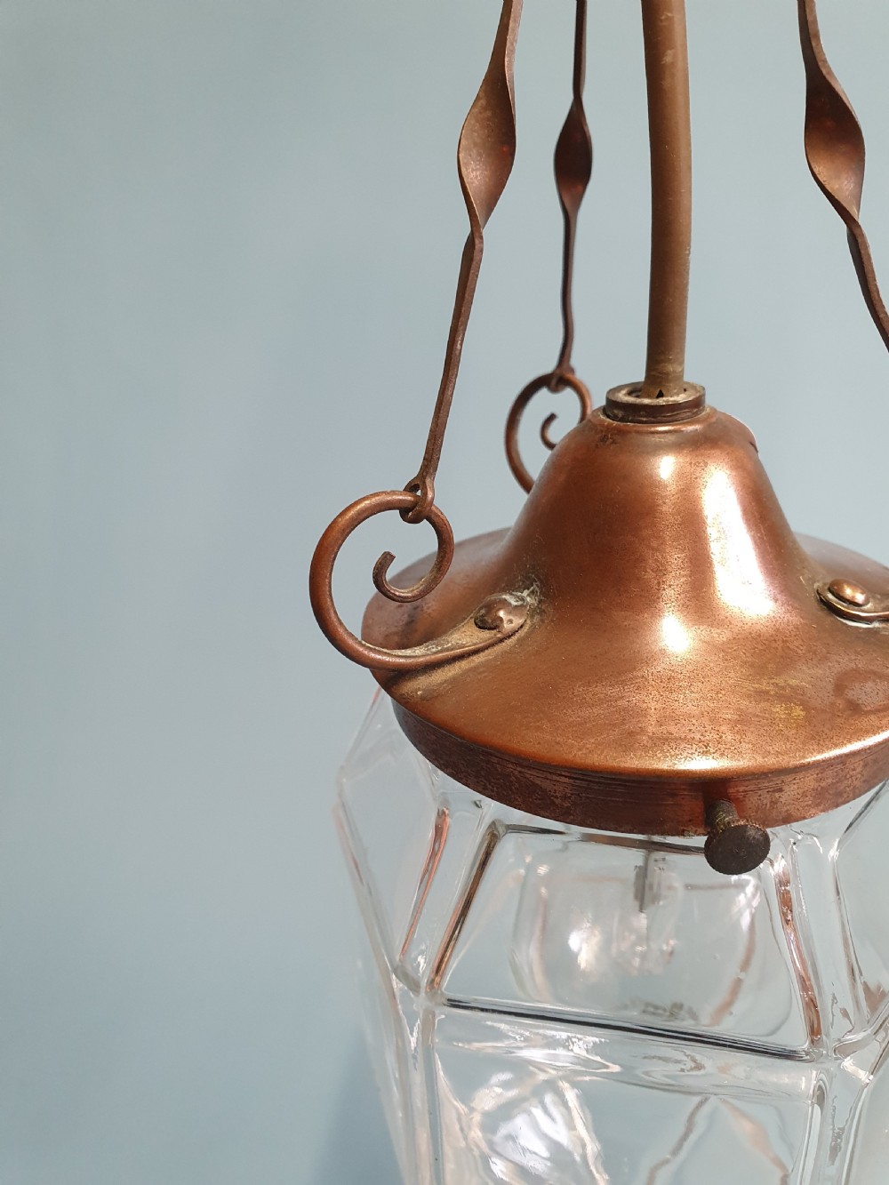Early 20th century Arts and crafts hexagon shaped pendant lantern View VI