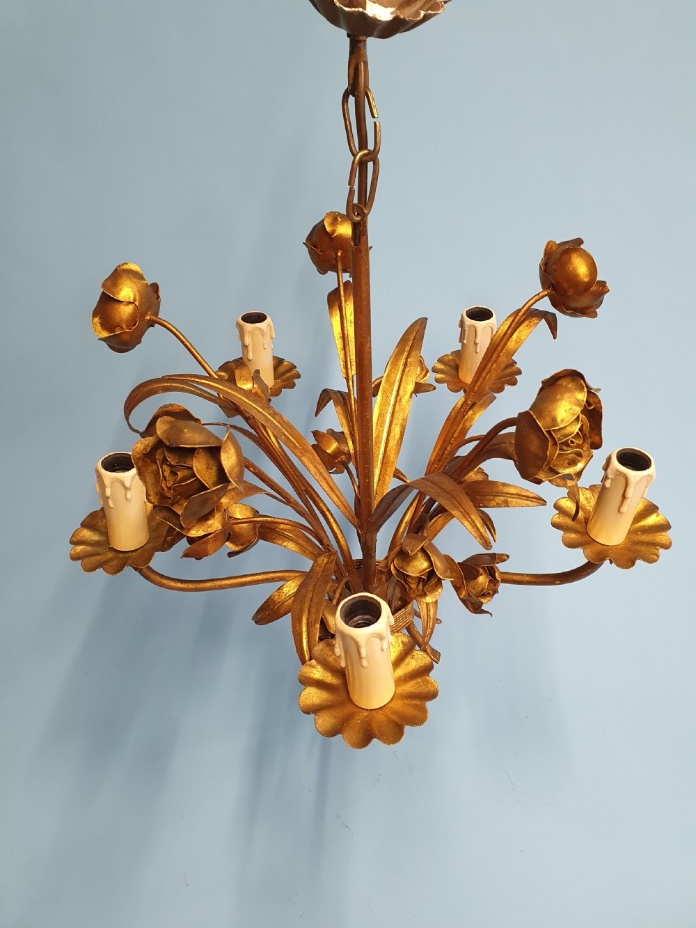 French gilt chandelier with flower decoration View III