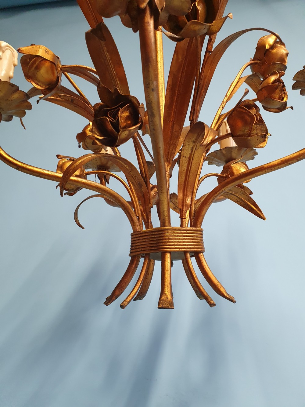 French gilt chandelier with flower decoration View IV