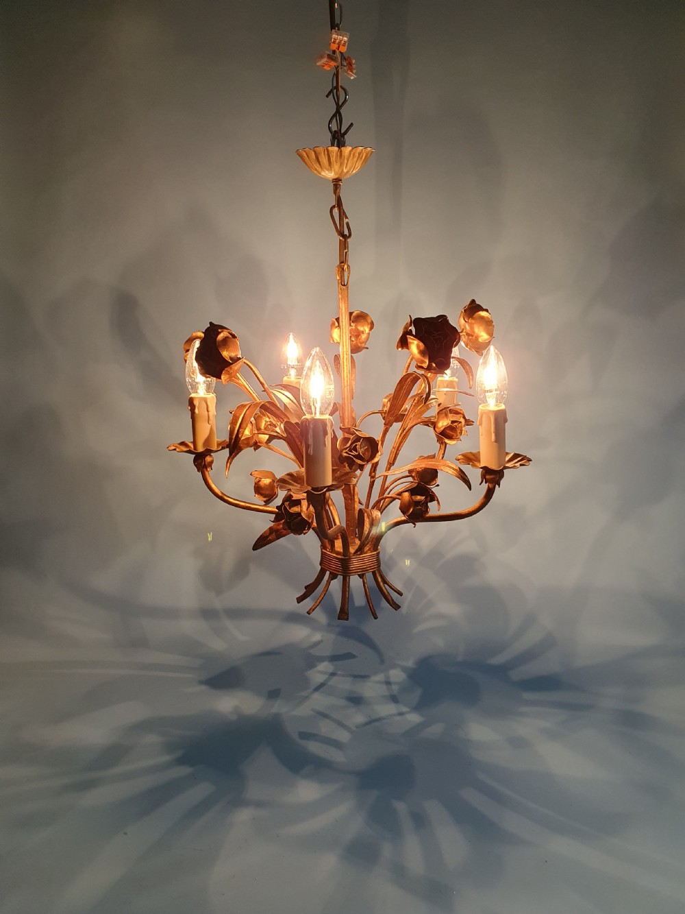 French gilt chandelier with flower decoration View V