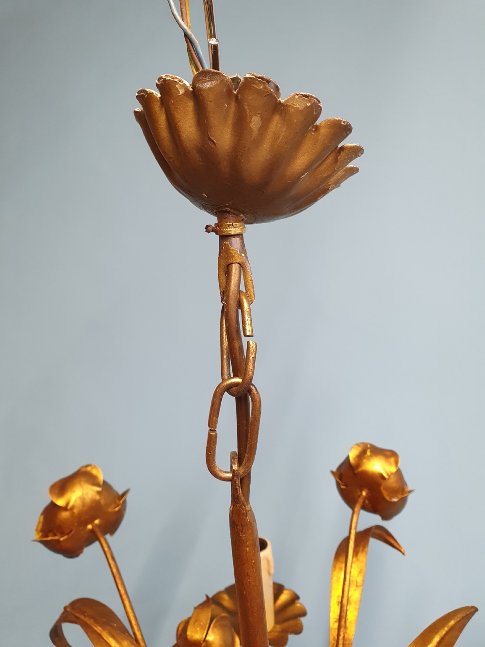 French gilt chandelier with flower decoration View VI