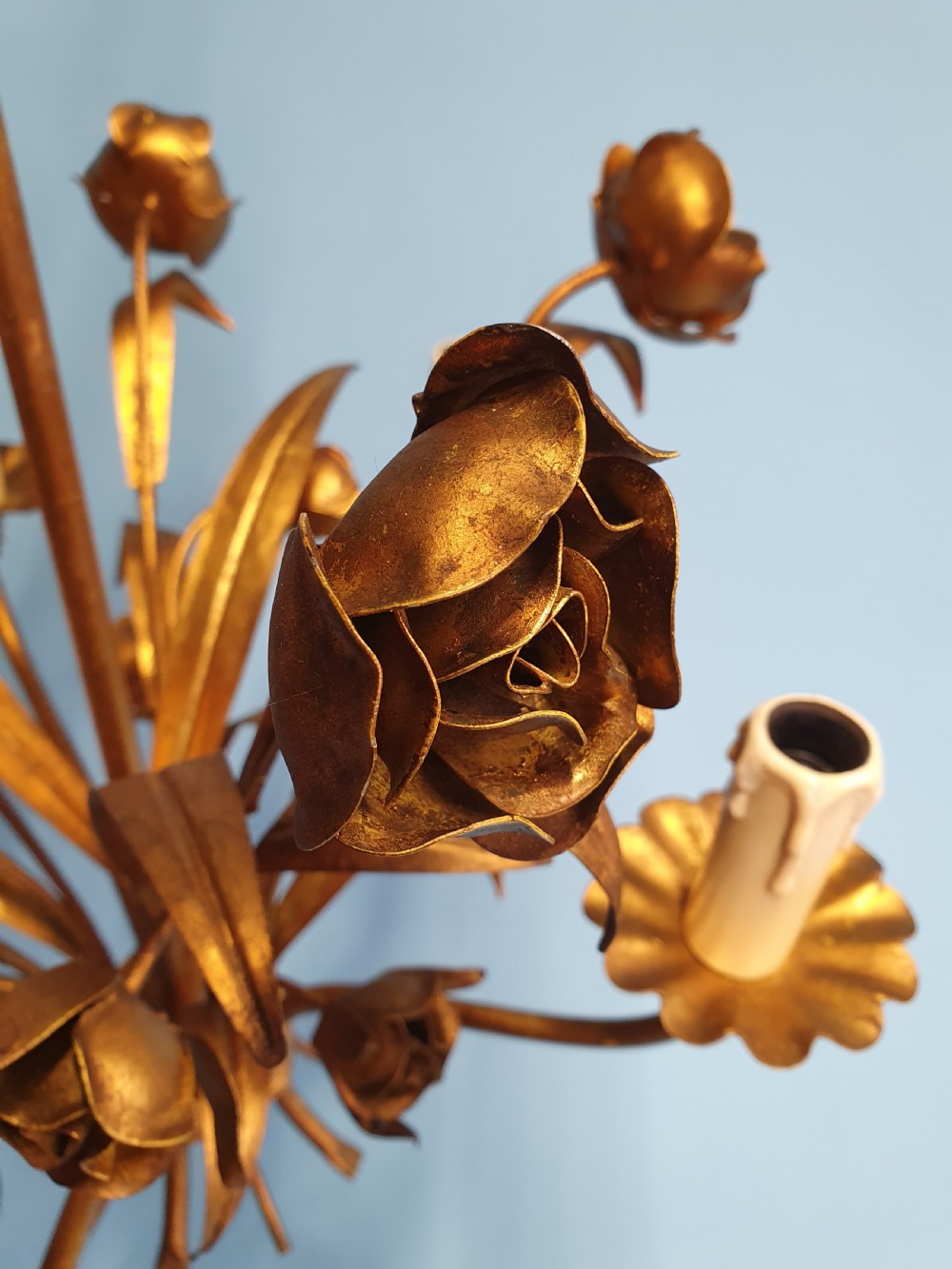 French gilt chandelier with flower decoration View VII