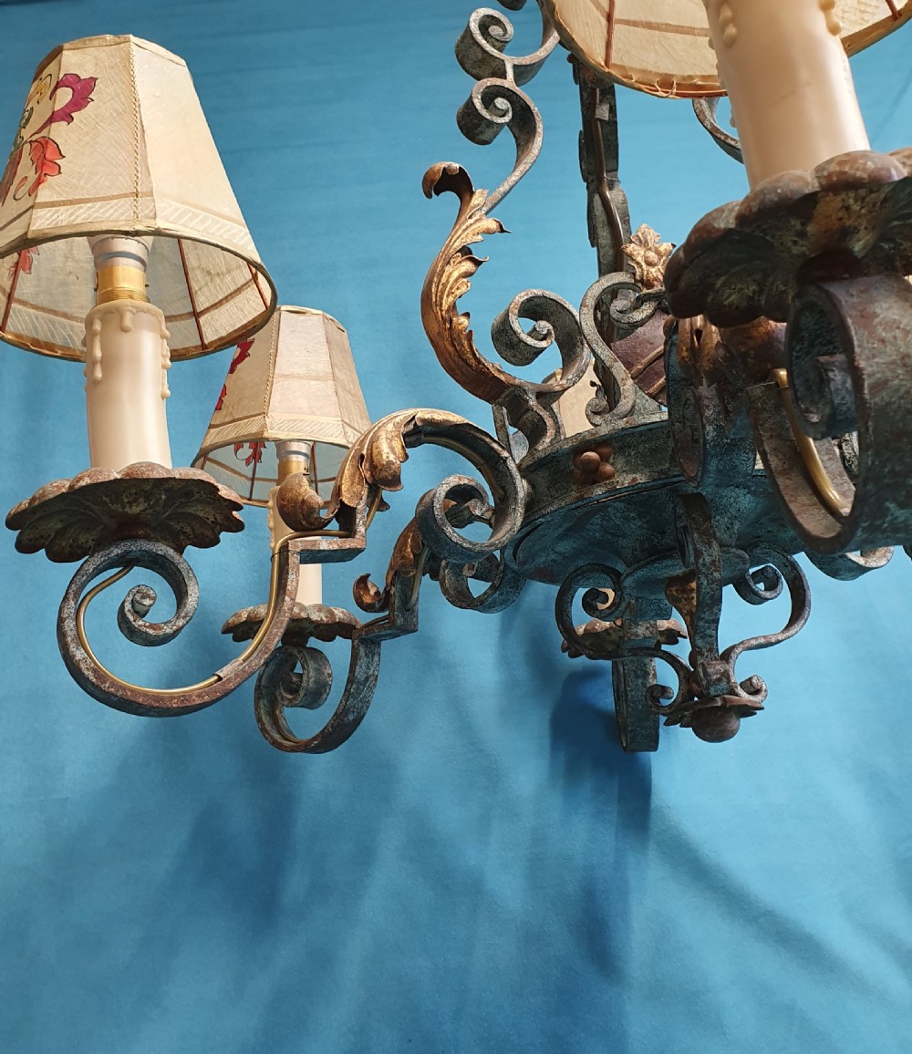 Large six arm steel patinated chandelier with venom shades  View VII