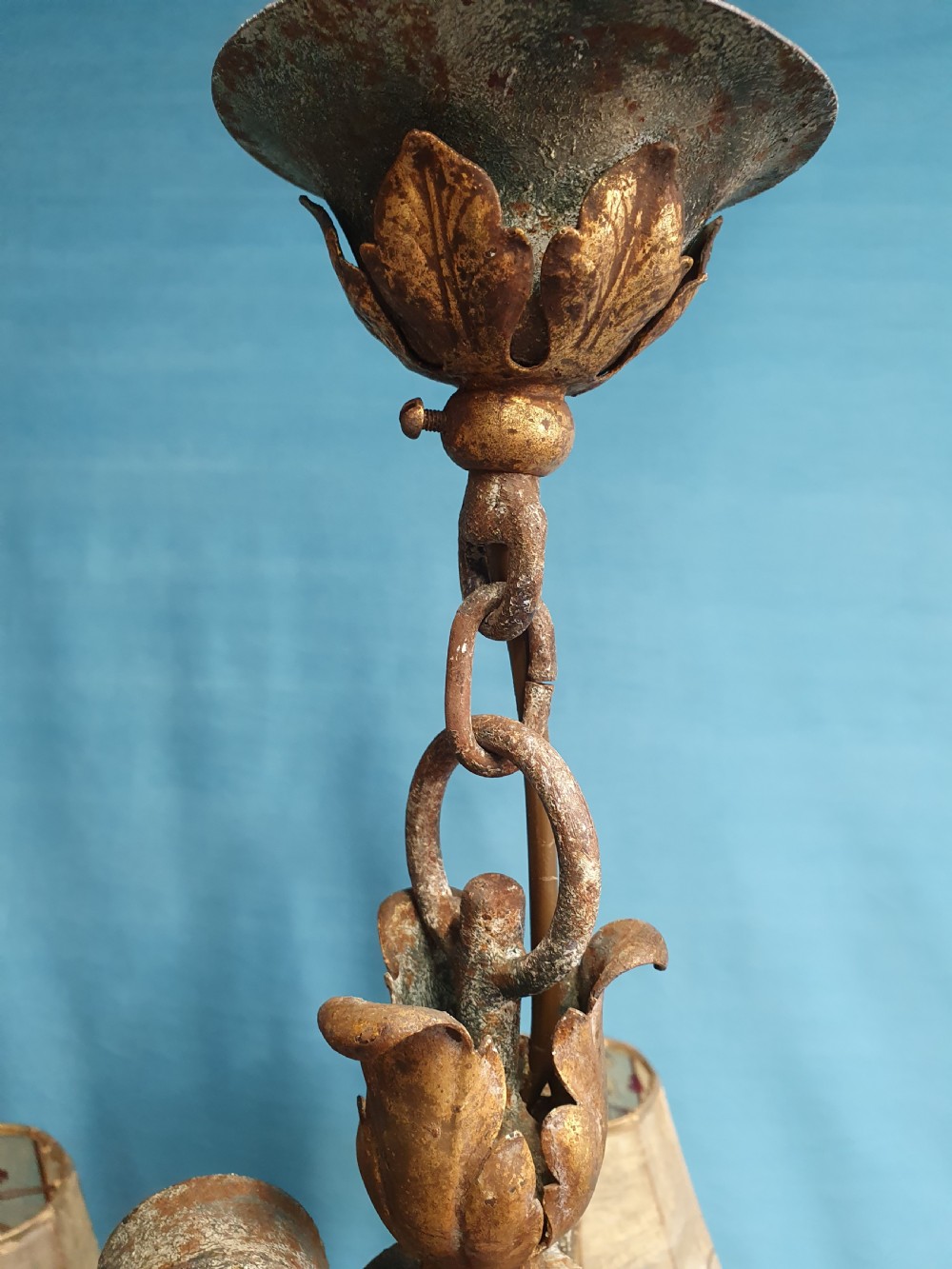 Large six arm steel patinated chandelier with venom shades  View VIII