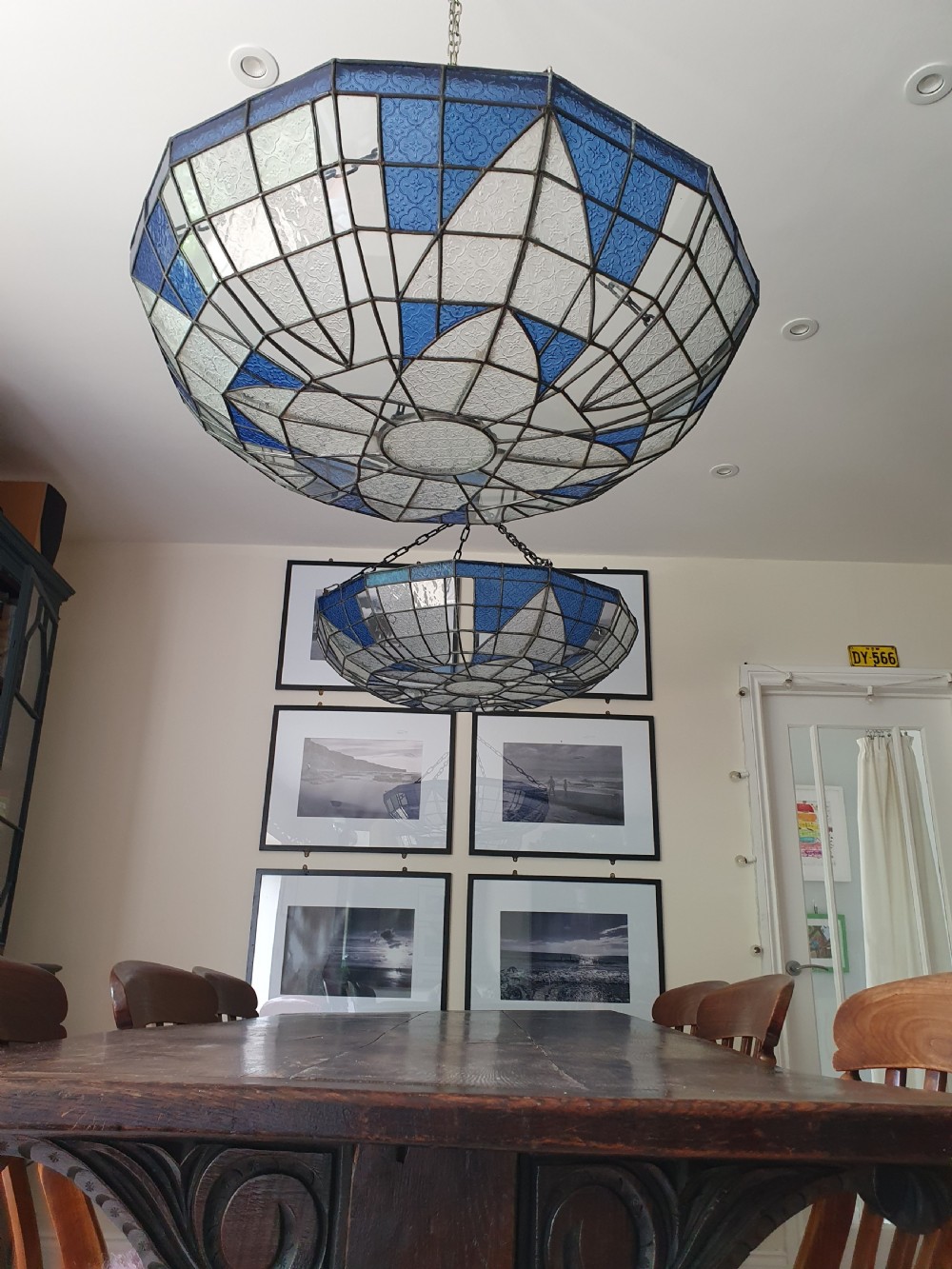 Large pair of early 20th century leaded ceiling lights  View II