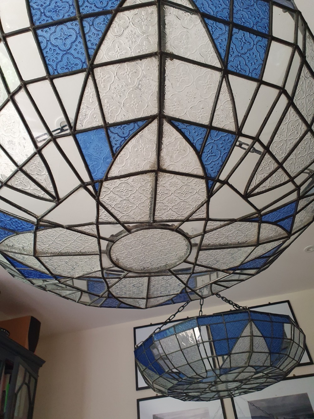 Large pair of early 20th century leaded ceiling lights  View IV