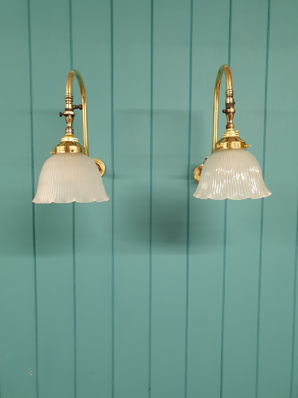 Pair of gas wall lights with glass shades