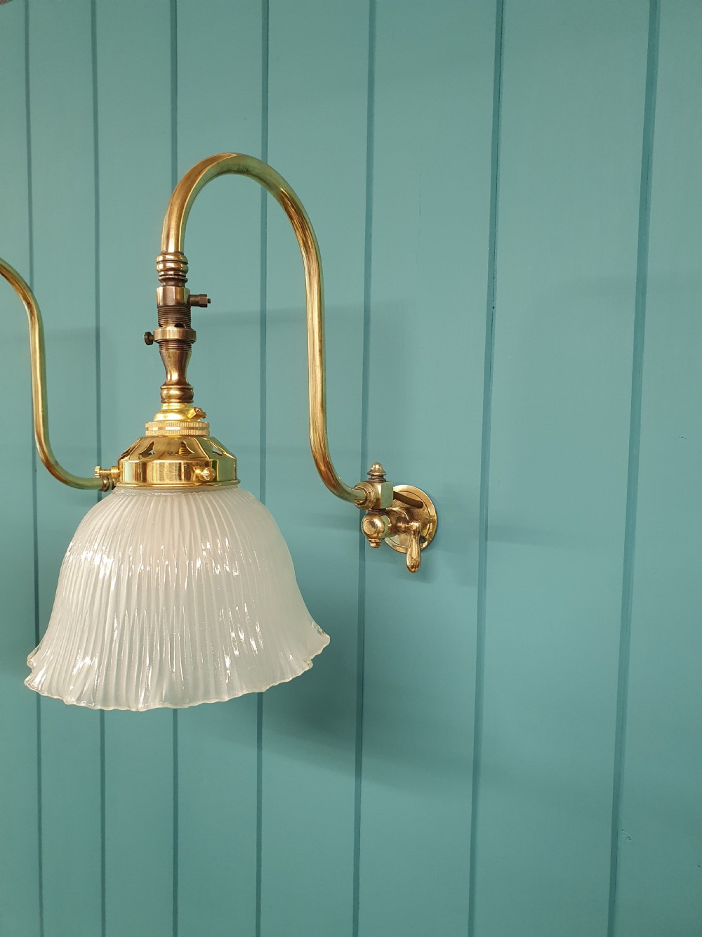 Pair of gas wall lights with glass shades View II