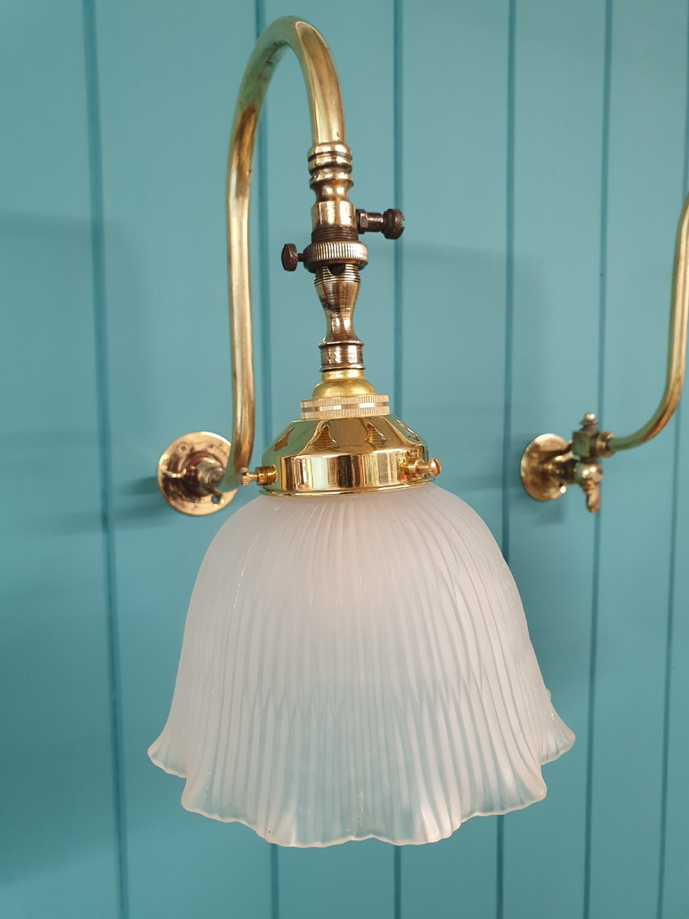 Pair of gas wall lights with glass shades View III