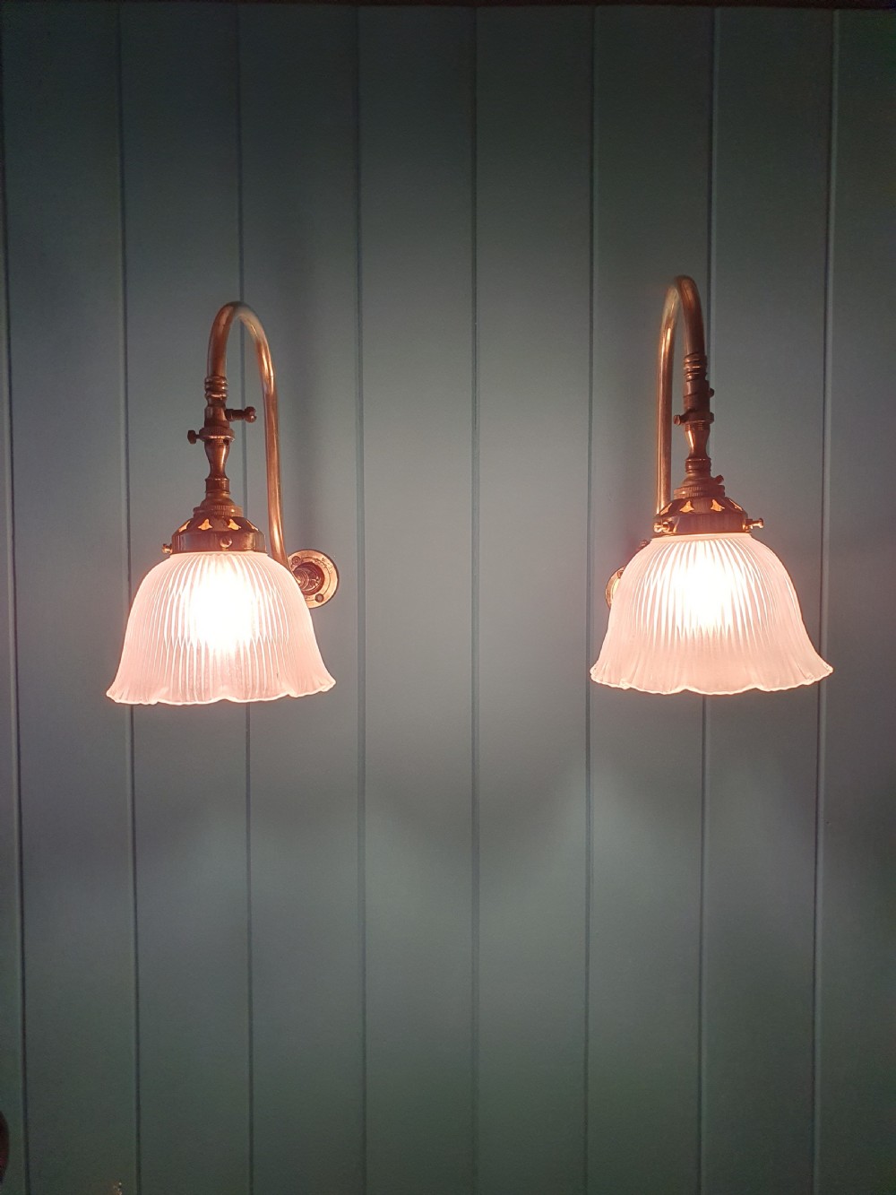 Pair of gas wall lights with glass shades View VI