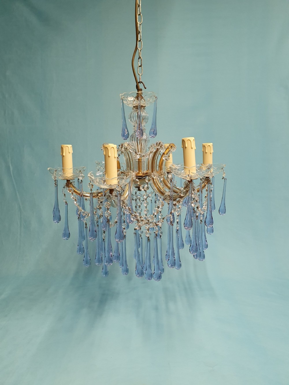Early 20th century five arm chandelier with long drips