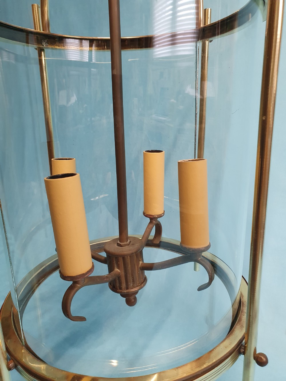 Early 20th century French round hall lantern with four bulbs 13