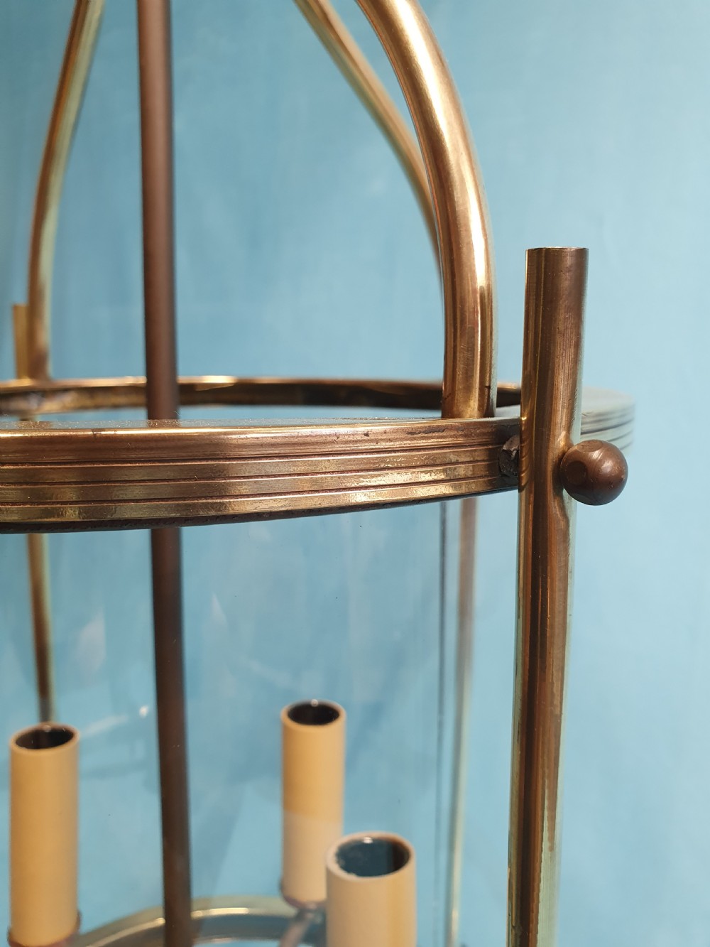 Early 20th century French round hall lantern with four bulbs 13