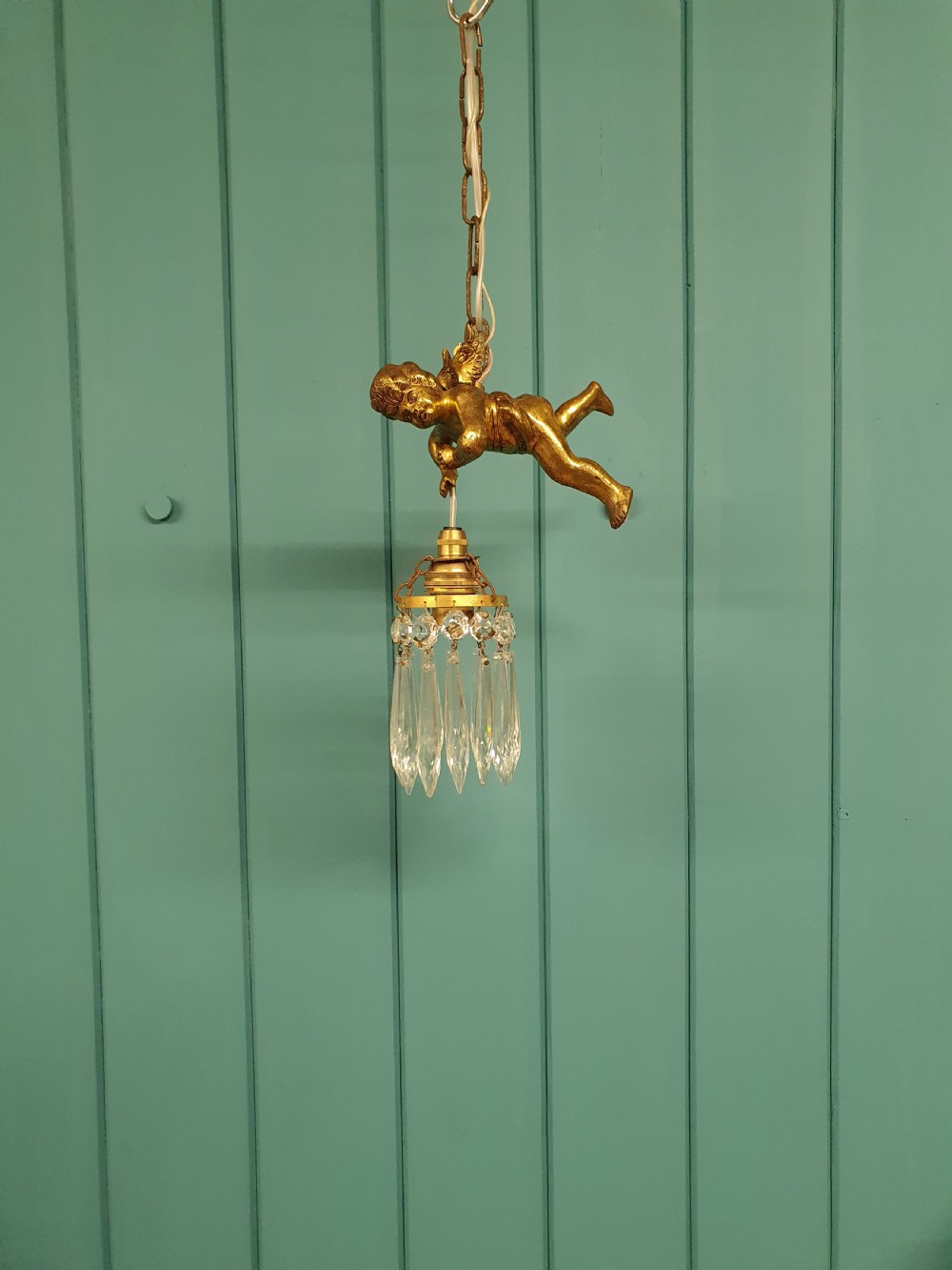 Small early 20th century flying cherub chandelier