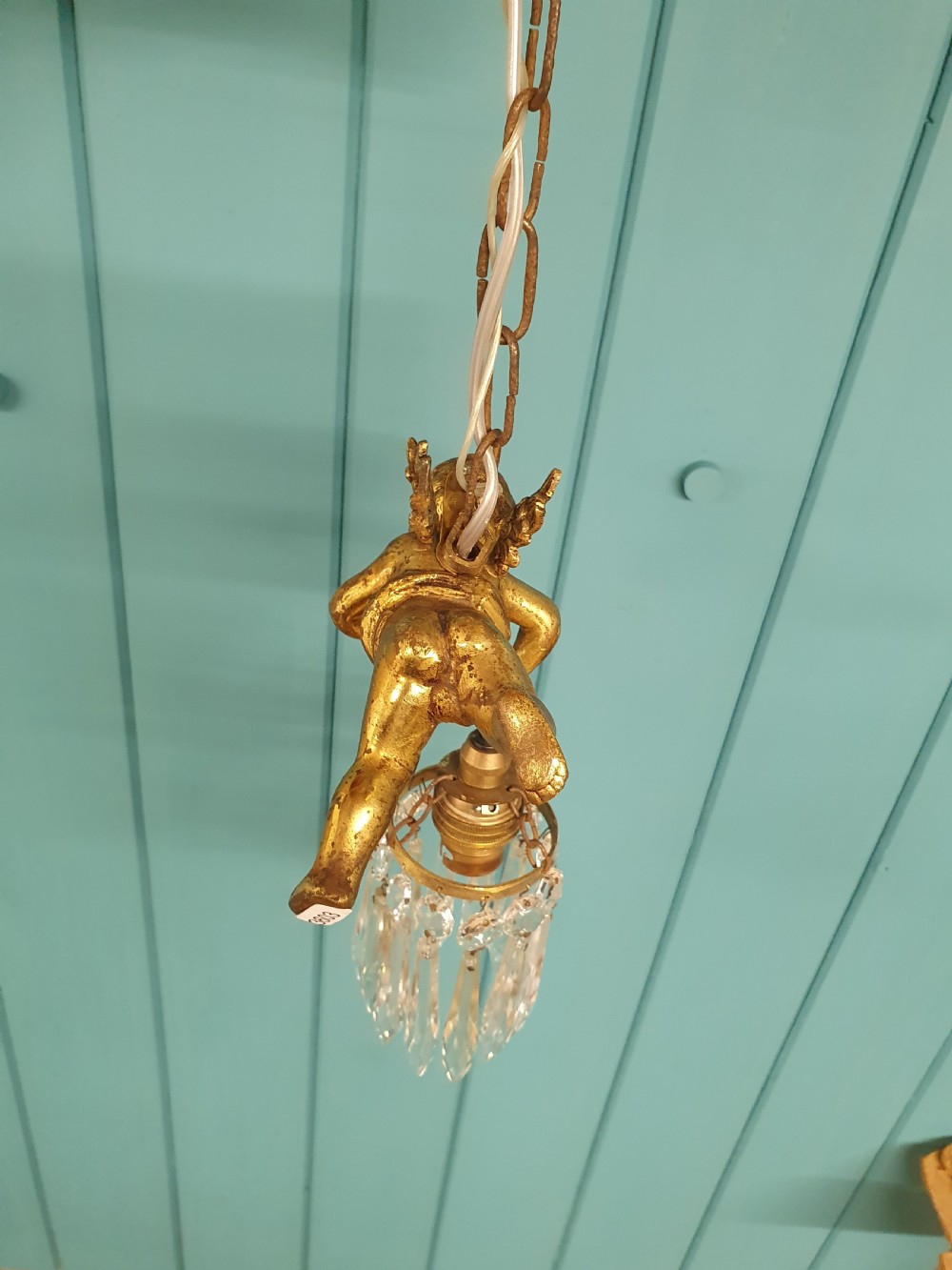 Small early 20th century flying cherub chandelier View II