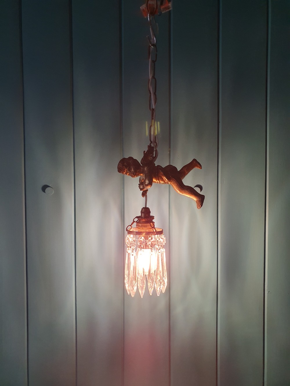 Small early 20th century flying cherub chandelier View VI