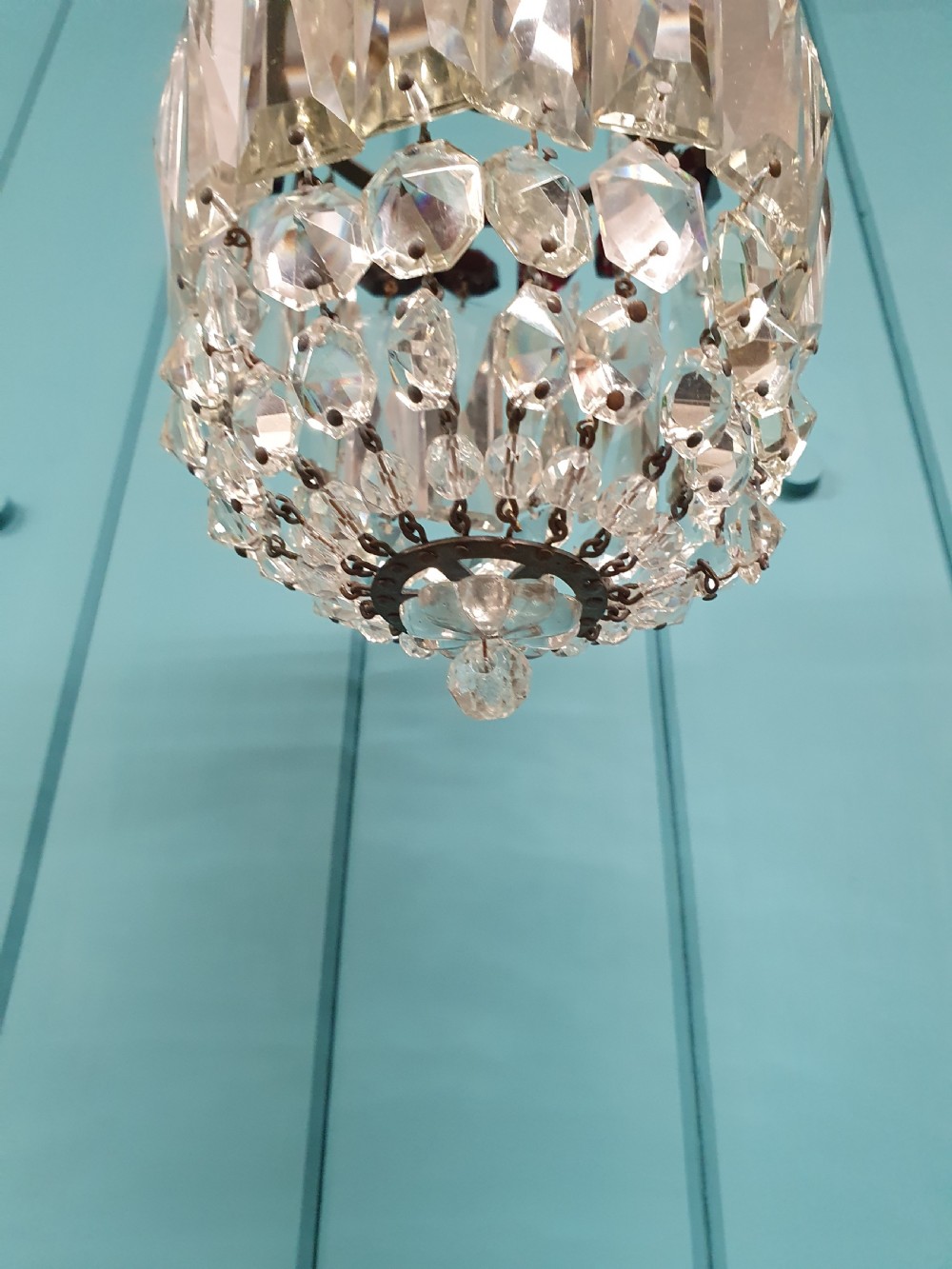 Early 20th century prism chandelier with red crystals 6