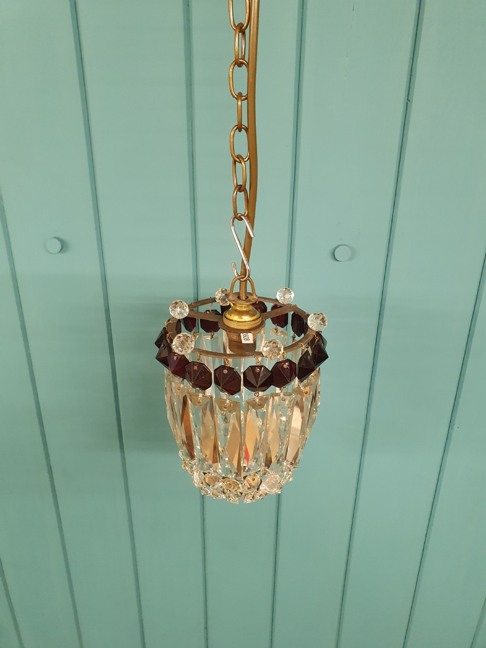 Early 20th century prism chandelier with red crystals 6