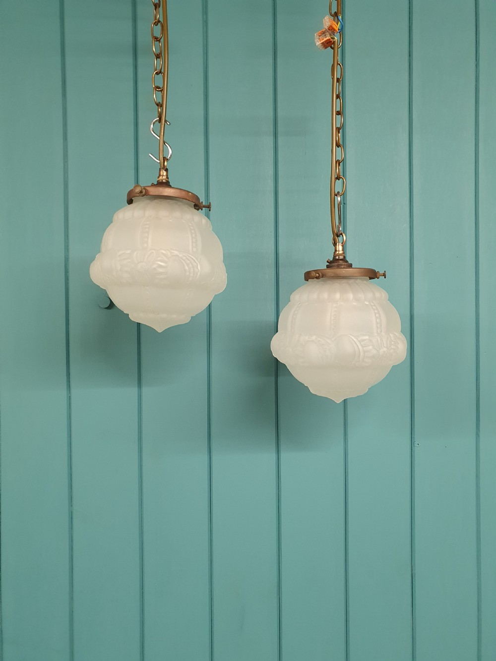 Pair of opaque pendant globes early 20th century 7