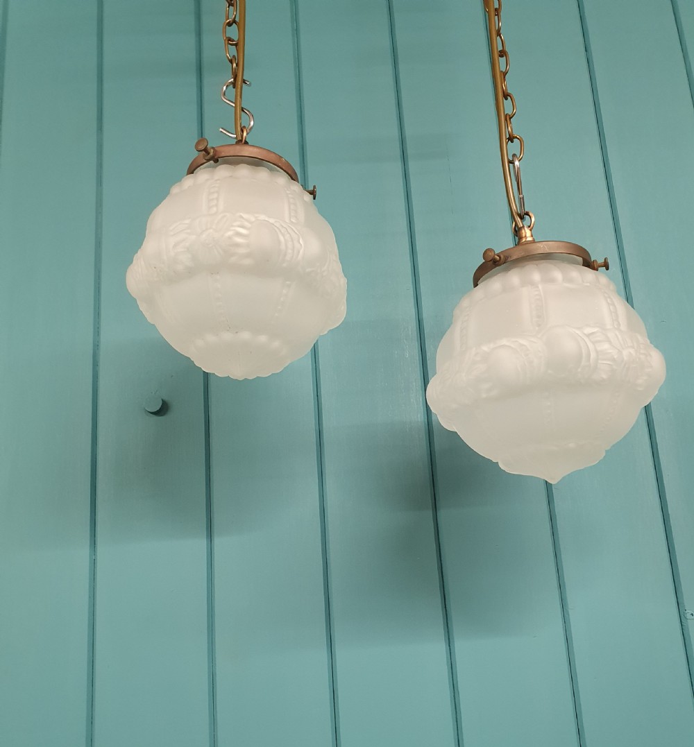 Pair of opaque pendant globes early 20th century 7