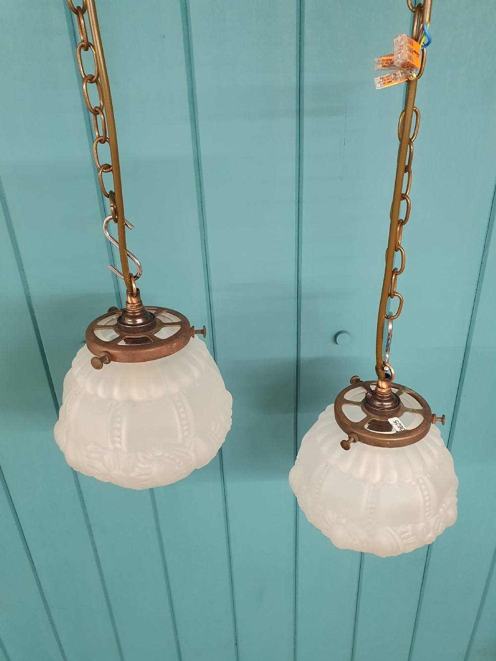 Pair of opaque pendant globes early 20th century 7