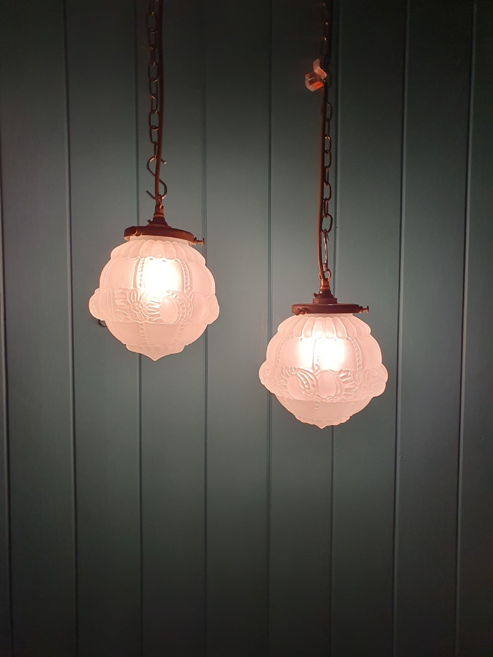 Pair of opaque pendant globes early 20th century 7