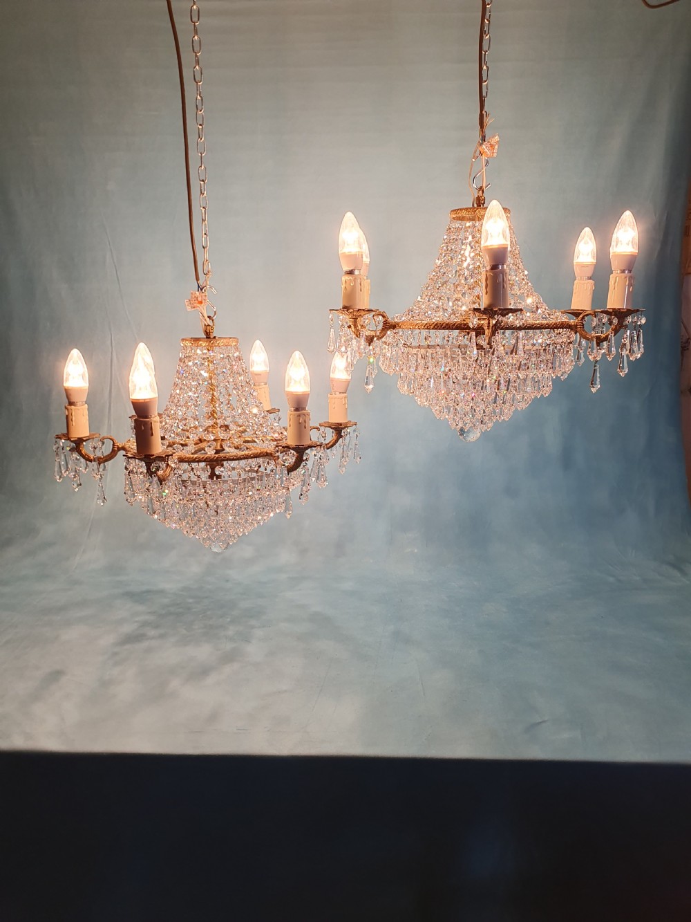 Early 20th-century pair of five arm spike chandeliers 20