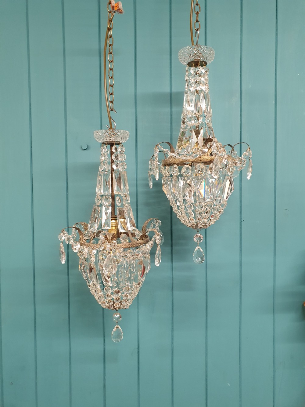 Early 20th century pair of swag chandeliers with prisms 11