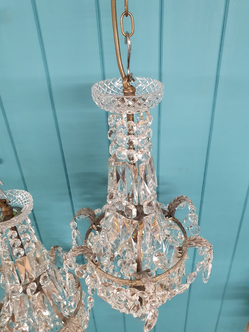 Early 20th century pair of swag chandeliers with prisms 11