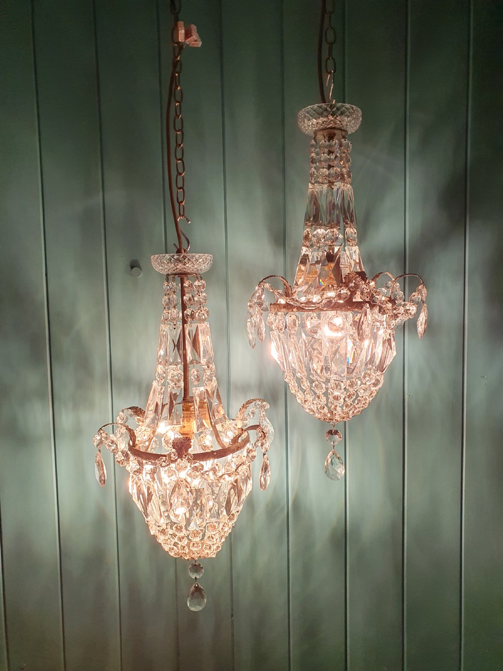 Early 20th century pair of swag chandeliers with prisms 11