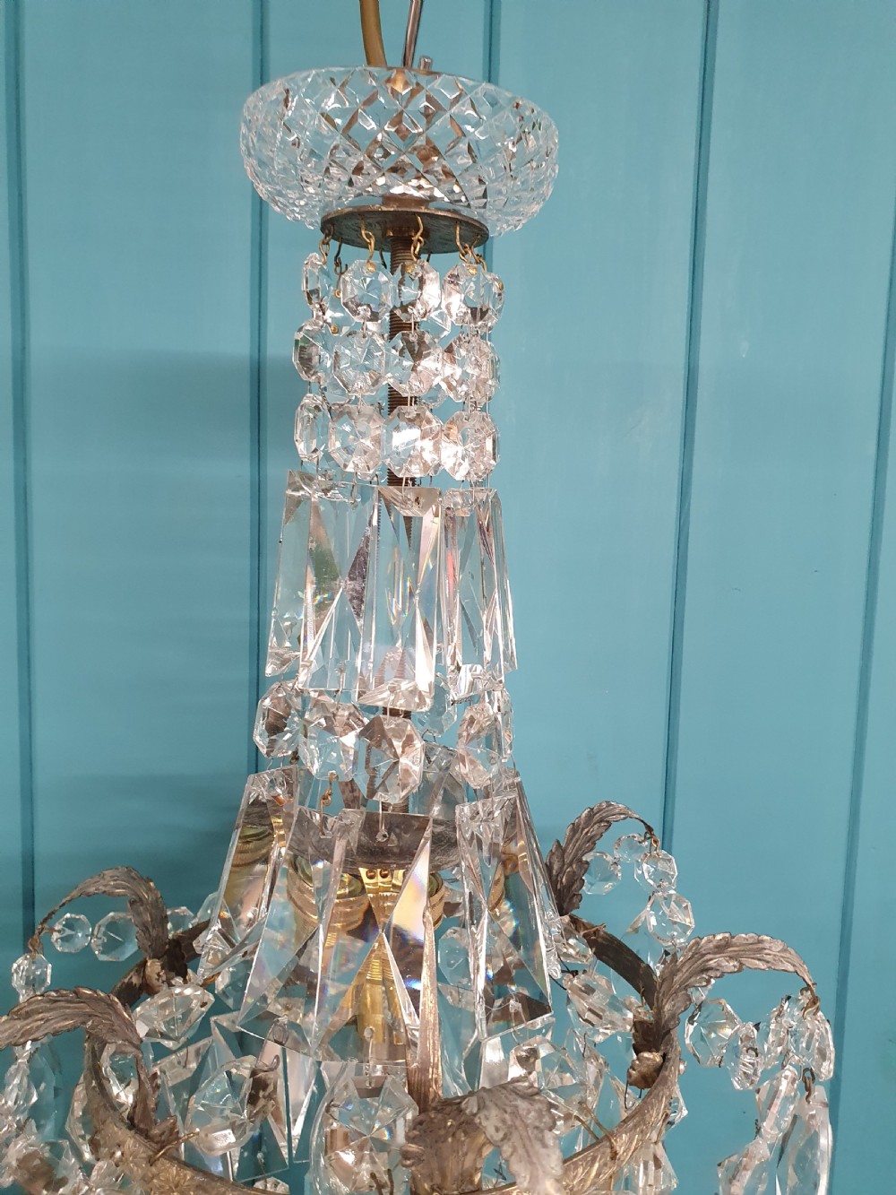 Early 20th century pair of swag chandeliers with prisms 11