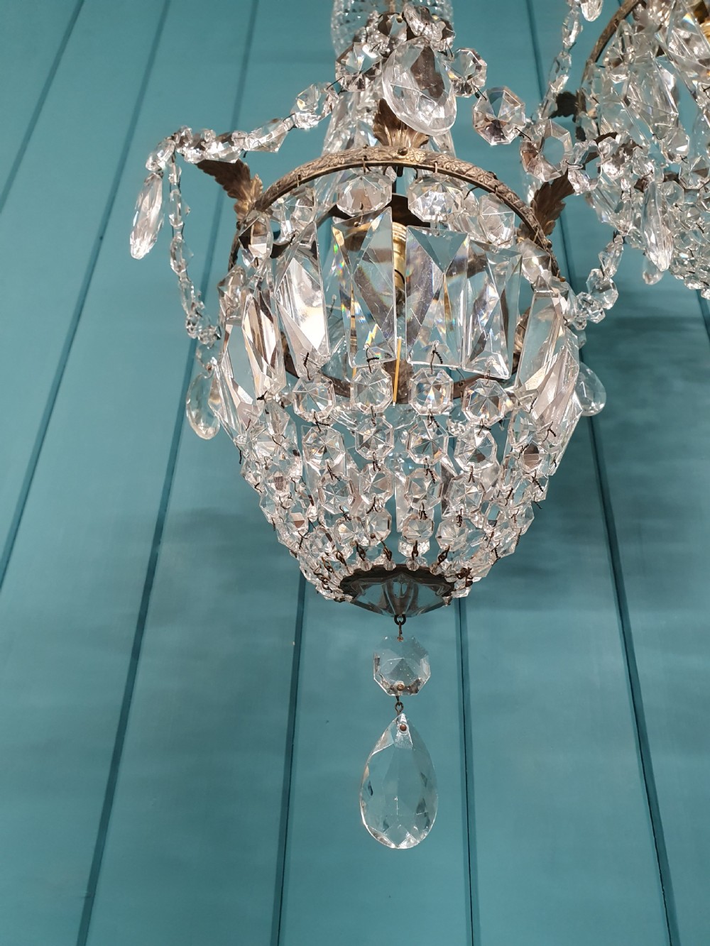 Early 20th century pair of swag chandeliers with prisms 11