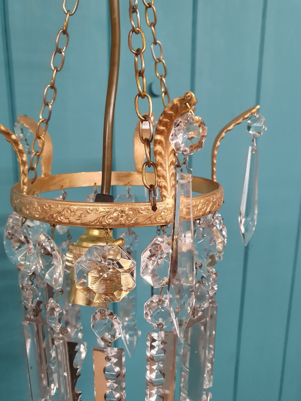 Early 20th century small lustre chandelier with finials to the top 7