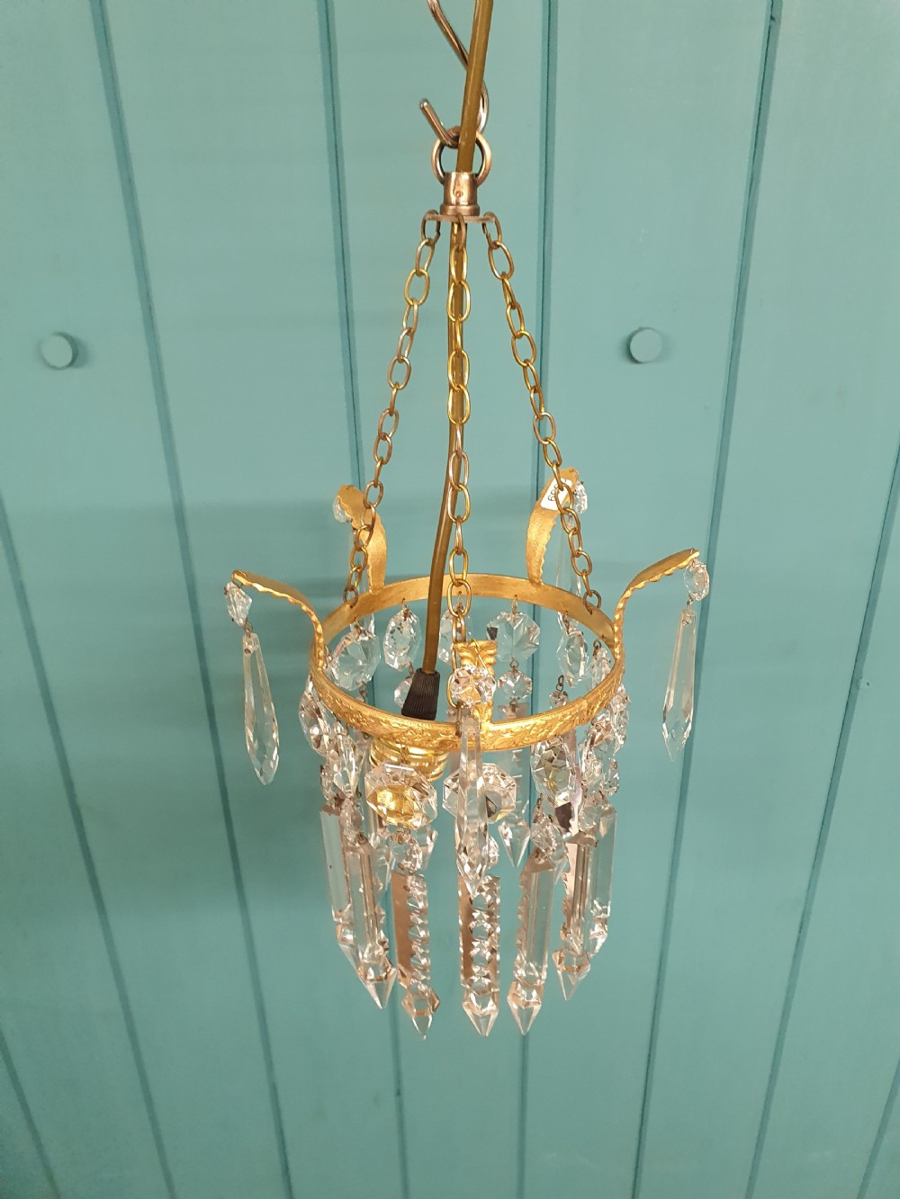 Early 20th century small lustre chandelier with finials to the top 7