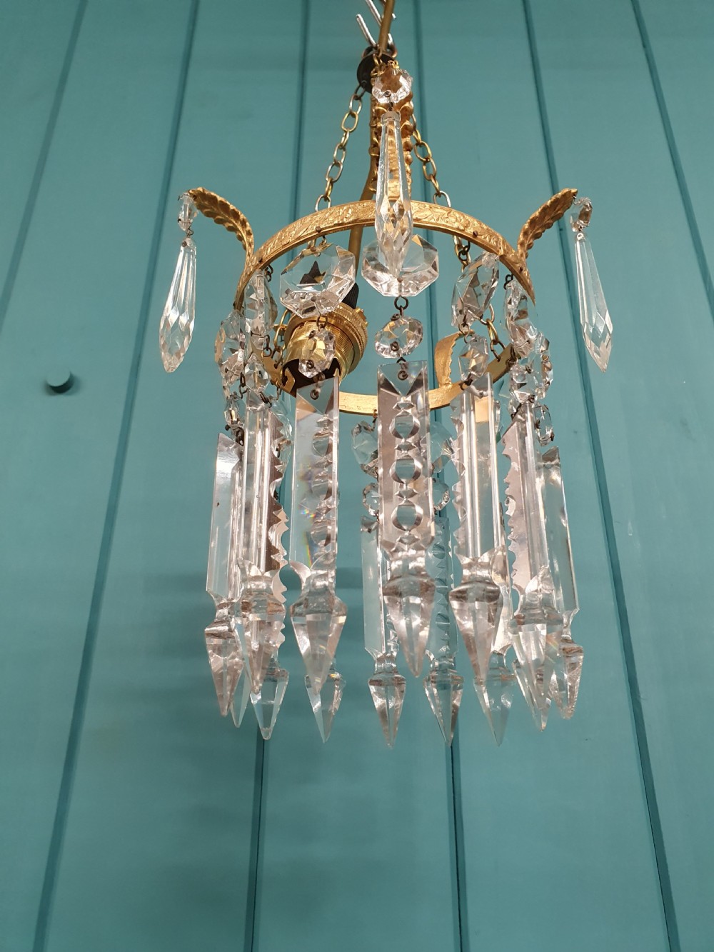 Early 20th century small lustre chandelier with finials to the top 7