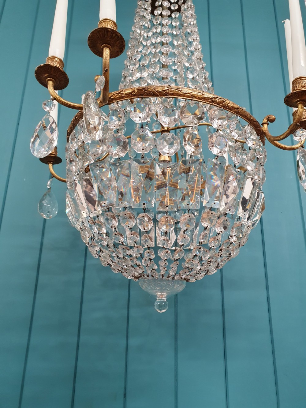 Large early 20th century swag chandelier with prisms View II
