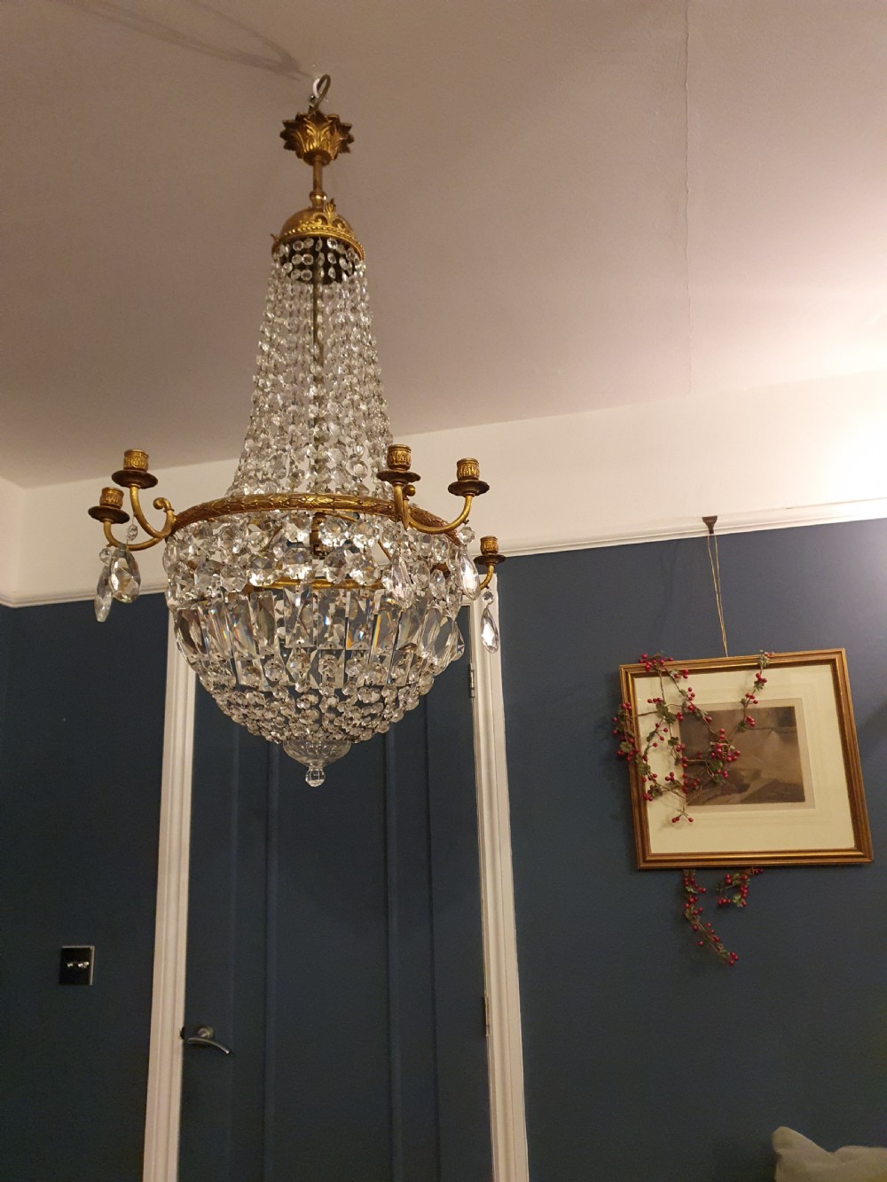 Large early 20th century swag chandelier with prisms View V