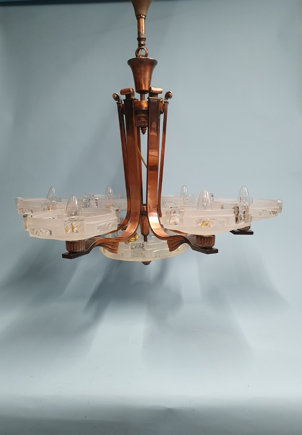 Art deco copper chandelier glass bowls