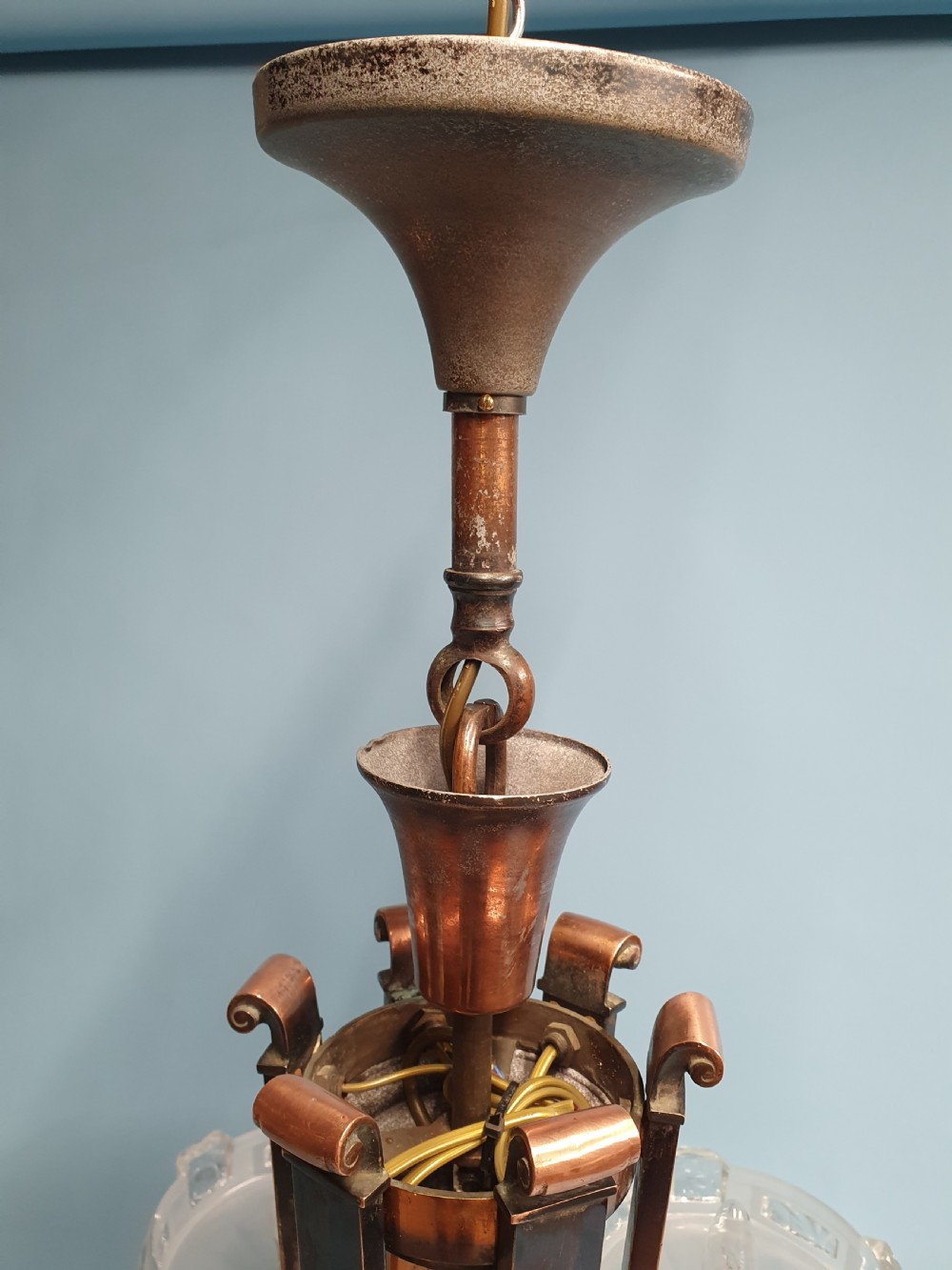Art deco copper chandelier glass bowls View VIII
