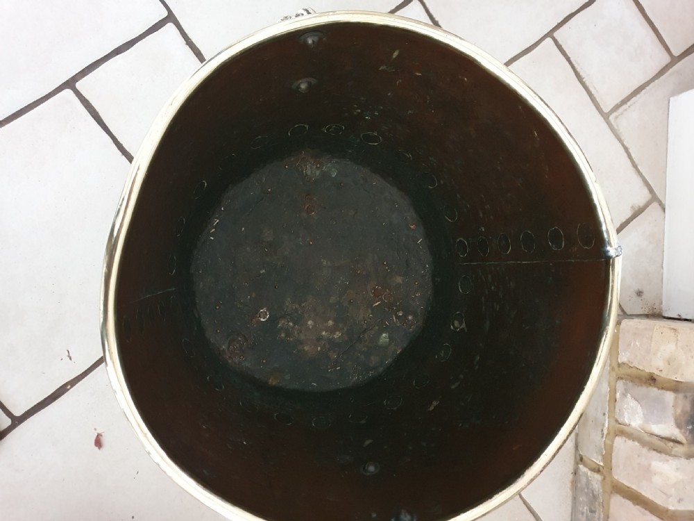 19th century copper and brass log bin. View V