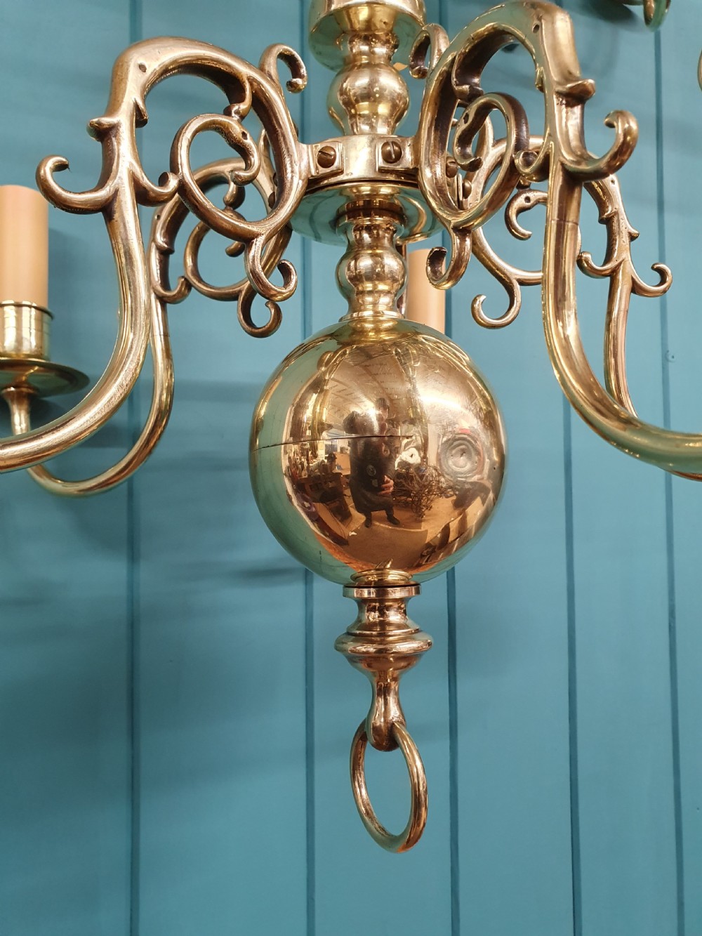 Early 20th century pair of Dutch Flemish brass chandeliers View II