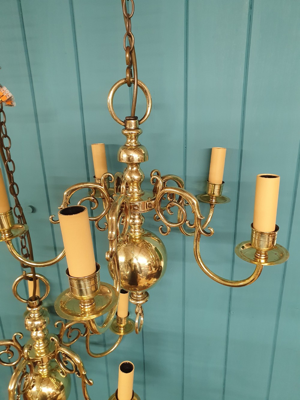 Early 20th century pair of Dutch Flemish brass chandeliers View IV