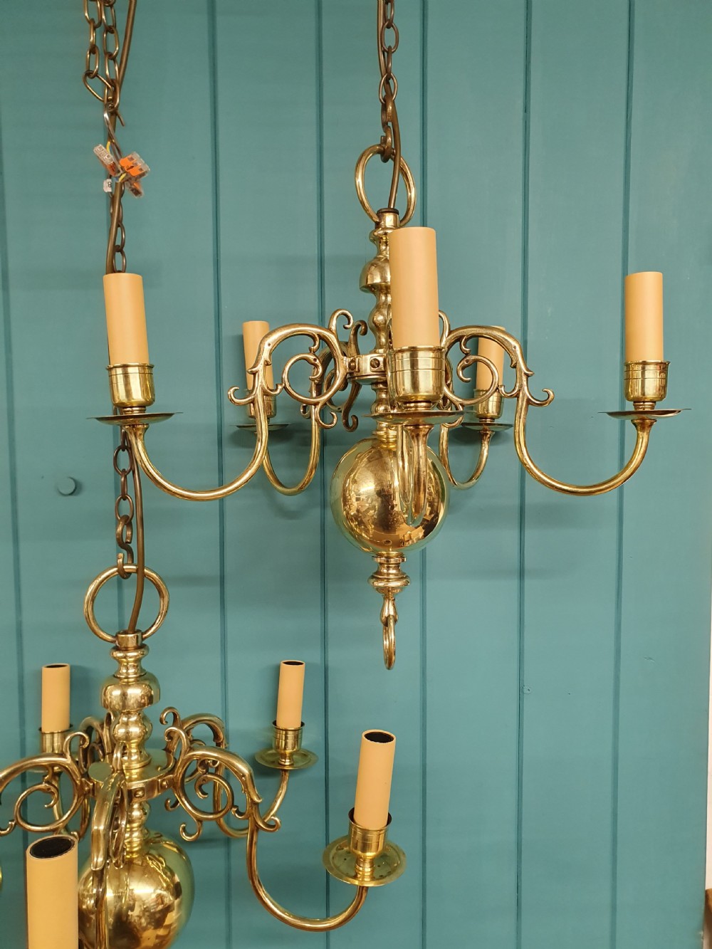 Early 20th century pair of Dutch Flemish brass chandeliers View V